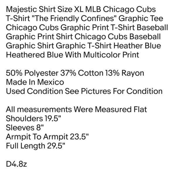Majestic Shirt Size XL MLB Chicago Cubs T-Shirt "The Friendly Confines" Graphic - Picture 2 of 6